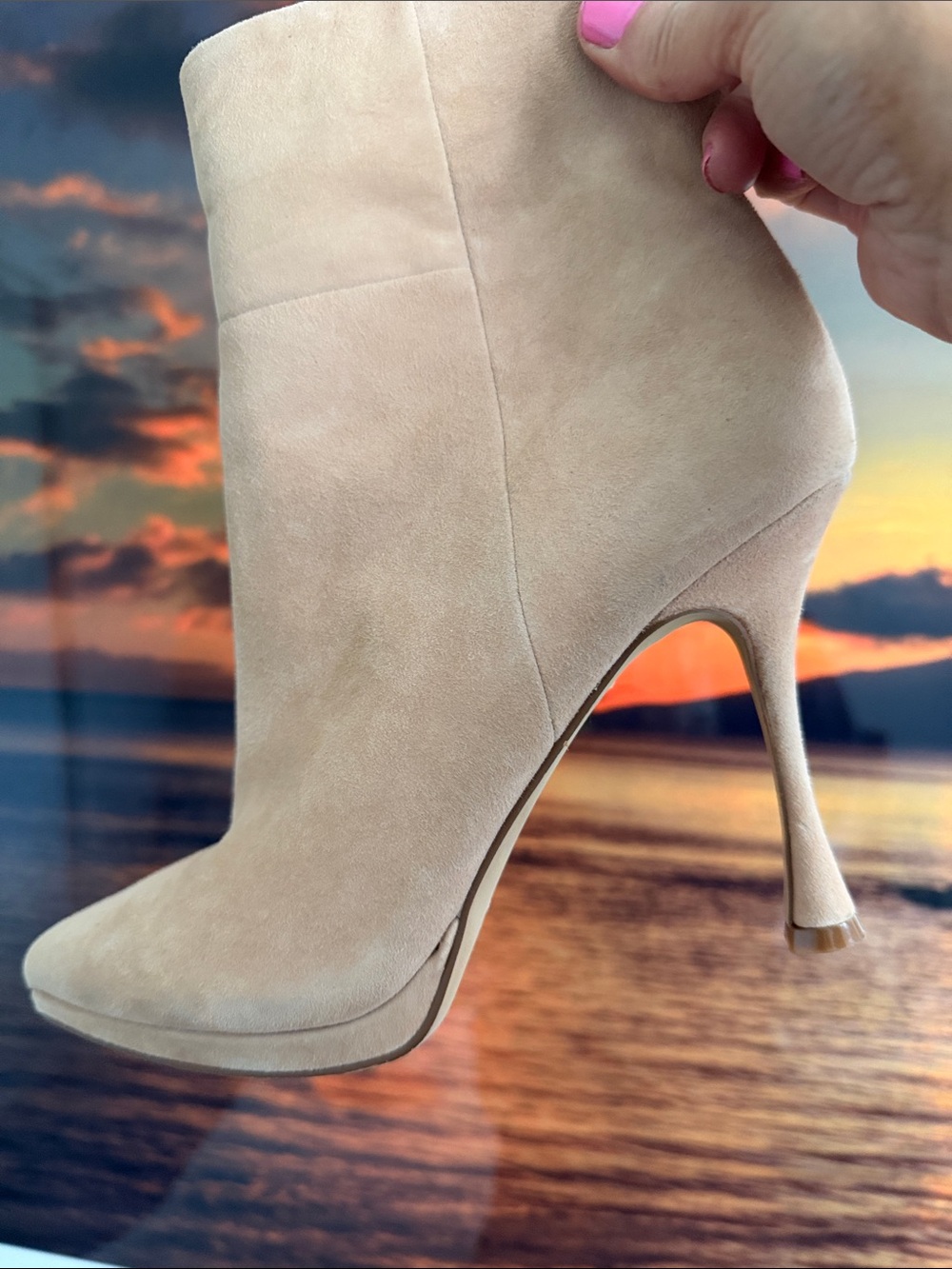 Vince Camuto Beige Suede Stiletto Ankle Boot